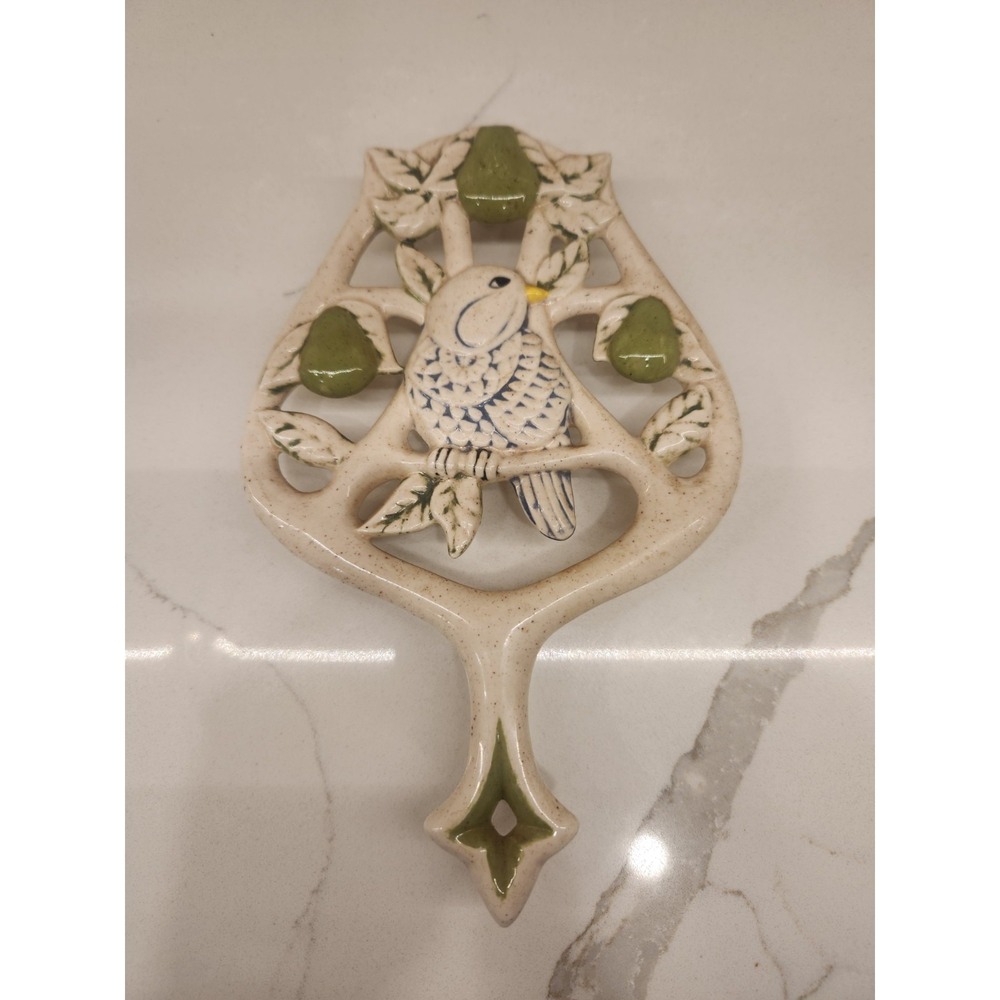 Vintage Ceramic Partridge In A Pear‎ Tree Bird Trivet Kitchen Decor Hand Painted